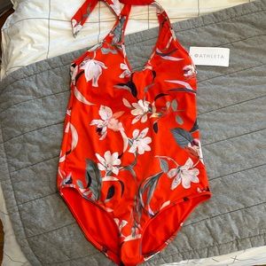 Athleta NWT Waimea One piece swimsuit. Wireless support bra Halter neck M Tall